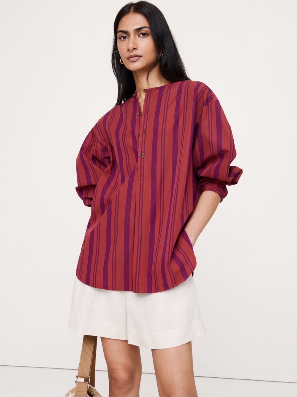NWOT Banana Republic COTTON POPLIN COLLARLESS TUNIC